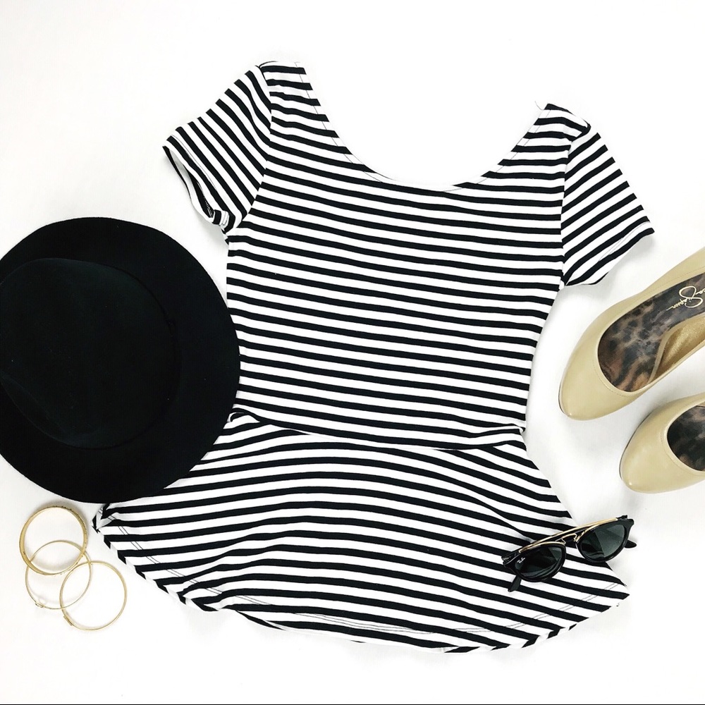 H&M Striped Scoop Neck Peplum Top